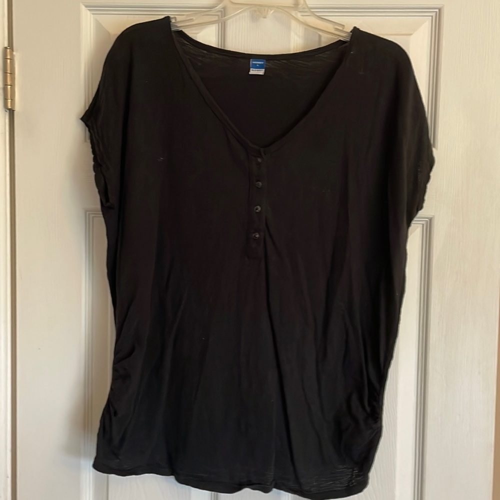 Black maternity tshirt with button front detail